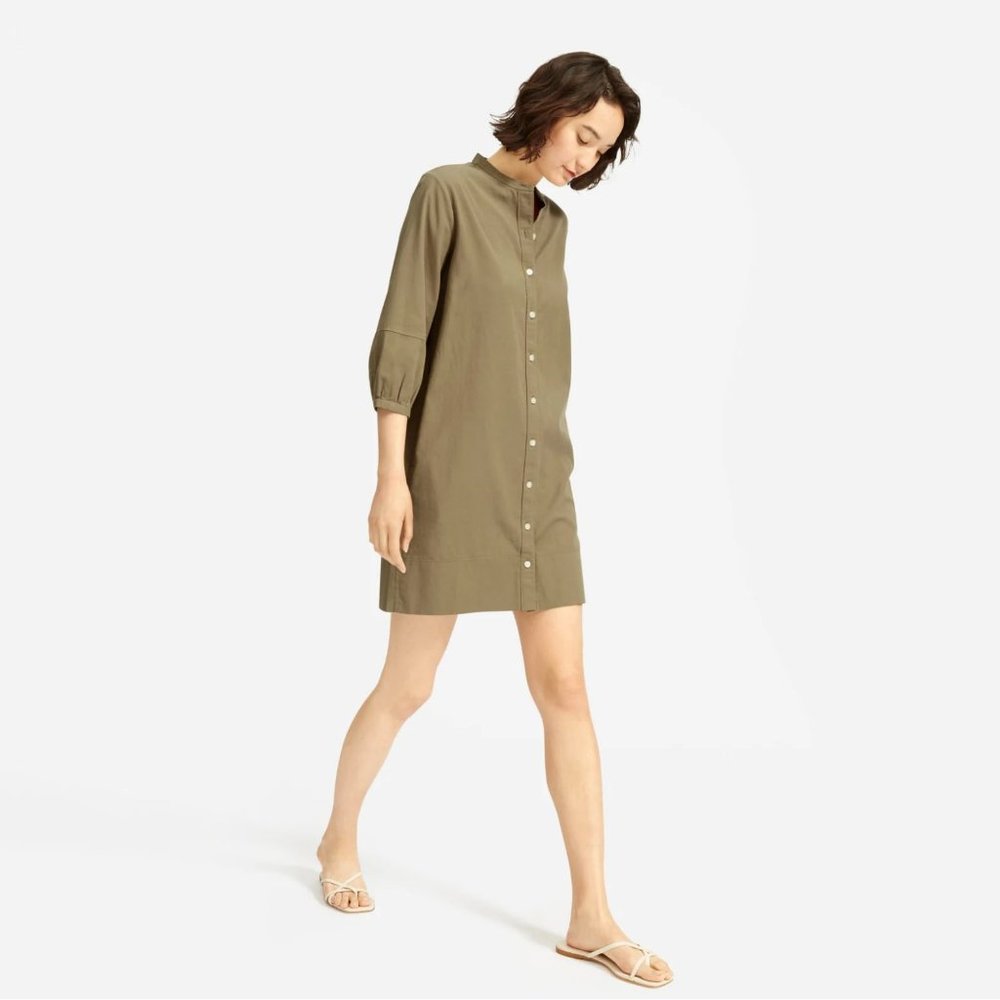 Everlane Cotton Weave Collarless Shirtdress SZ 6